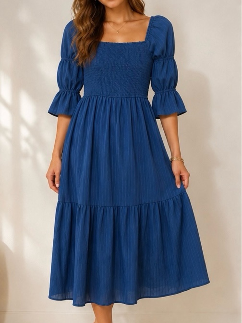 Betsey Johnson Navy Blue Smocked Bodice Dress